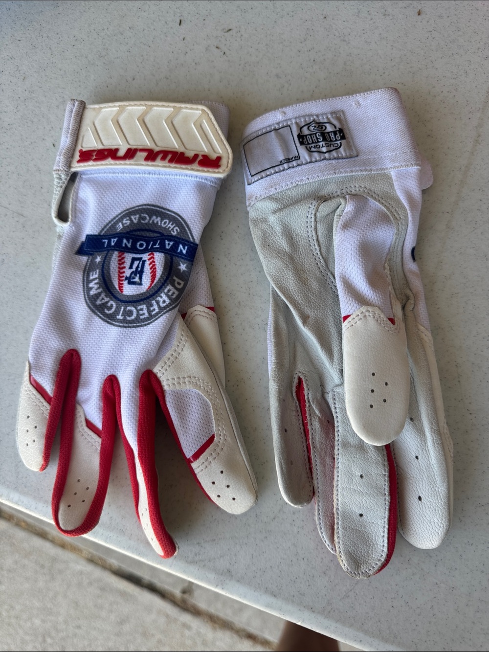 Rawlings White and Red Baseball Batting Gloves Pair